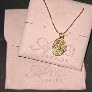 Gold Filled Pendant Necklace with Multicolor Gems